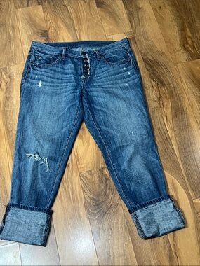 WOMEN’S ANN TAYLOR LOFT BUTTON, BUTTERFLY, DISTRESSED JEANS